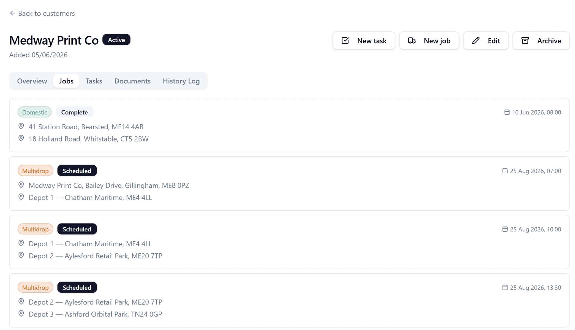 MoverHub customer detail view